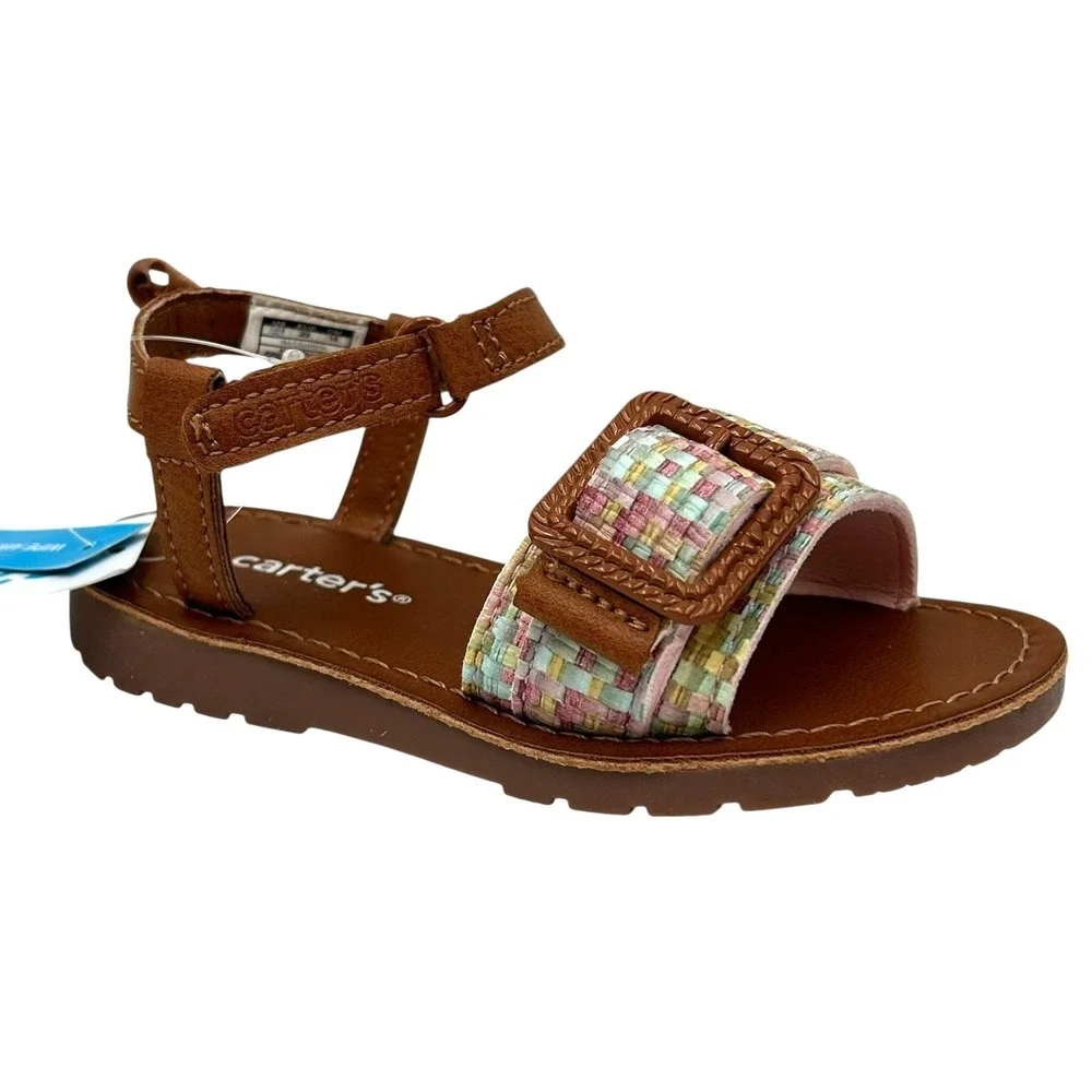 Carter's‎ Toddler Girls Open Toe Sandal Size 7 Brown-Multi Lightweight Comfort